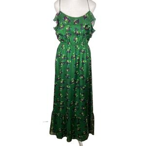 Anthropologie Wendy Katlen Dress Womens L Green Silk Floral Maxi Hoco Boho Fairy